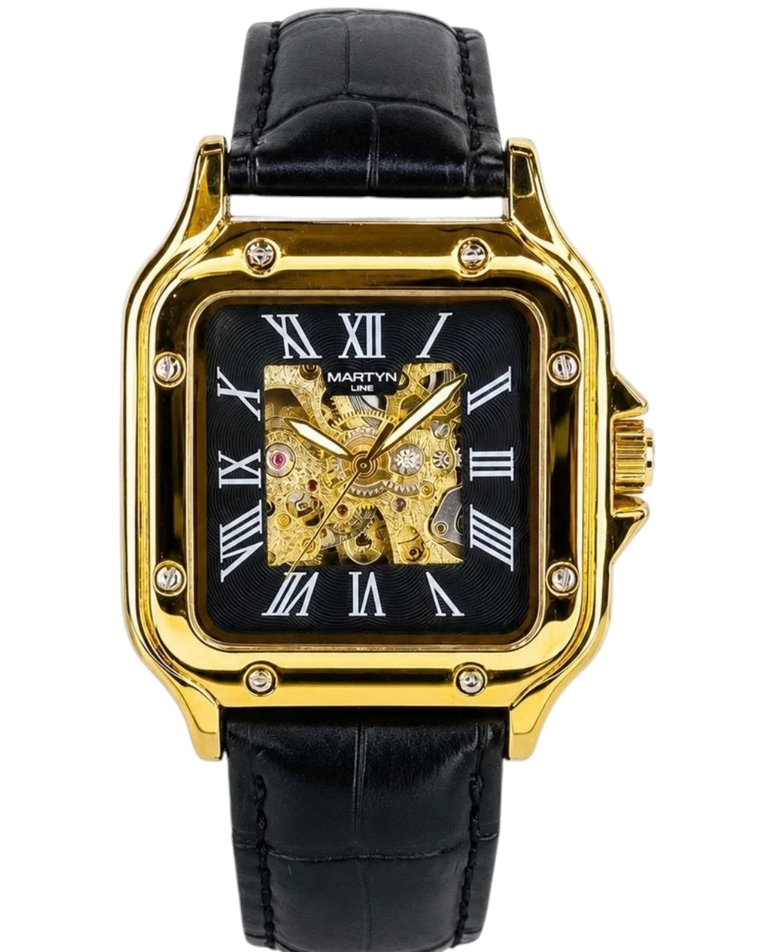 Black Gold White Tank Automatic Skeleton Watch