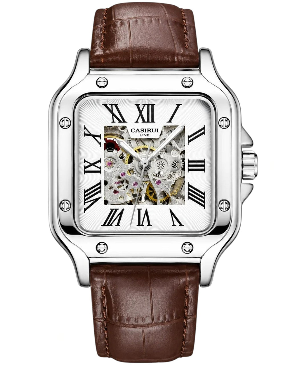 Black Gold White Tank Automatic Skeleton Watch