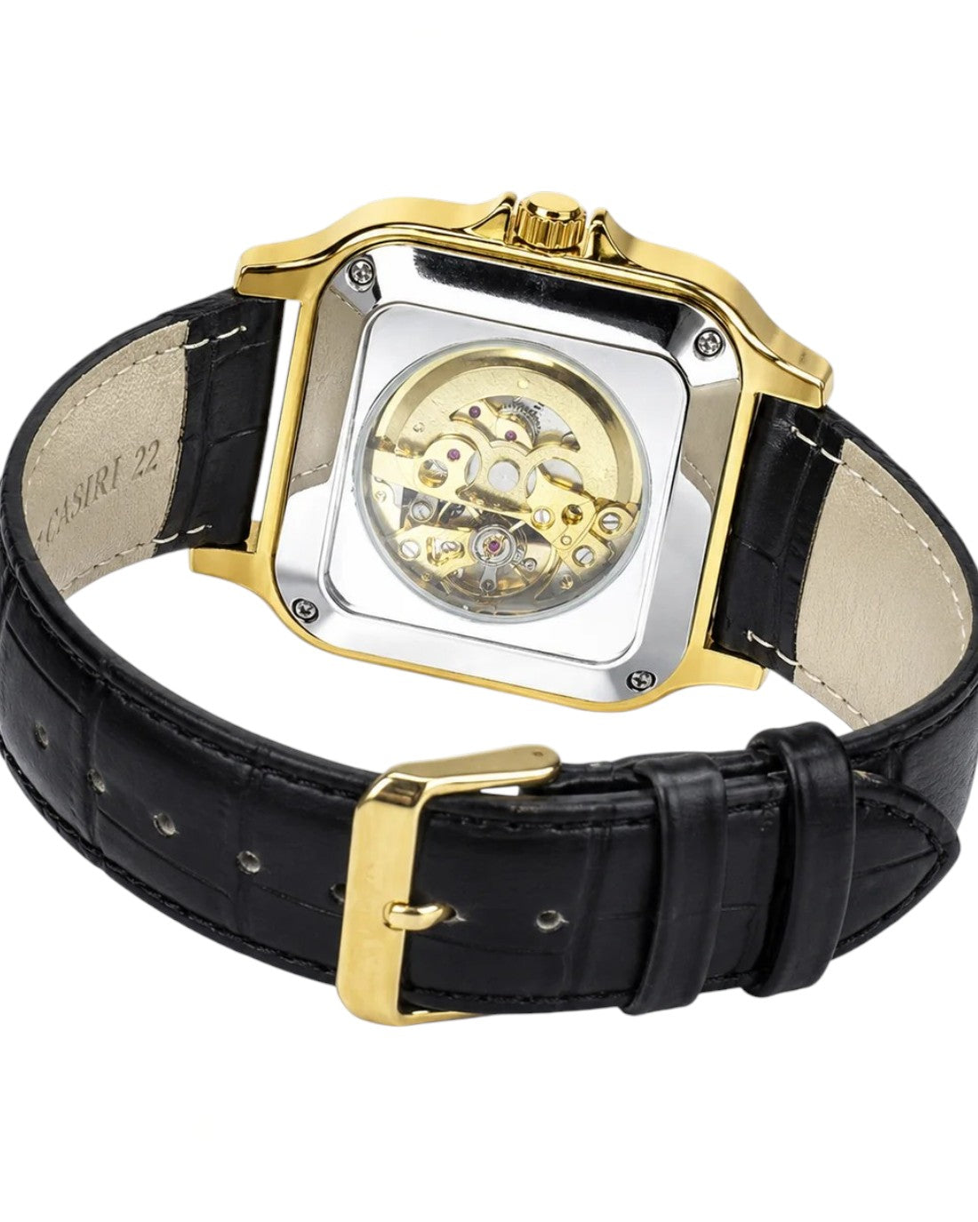 Black Gold White Tank Automatic Skeleton Watch