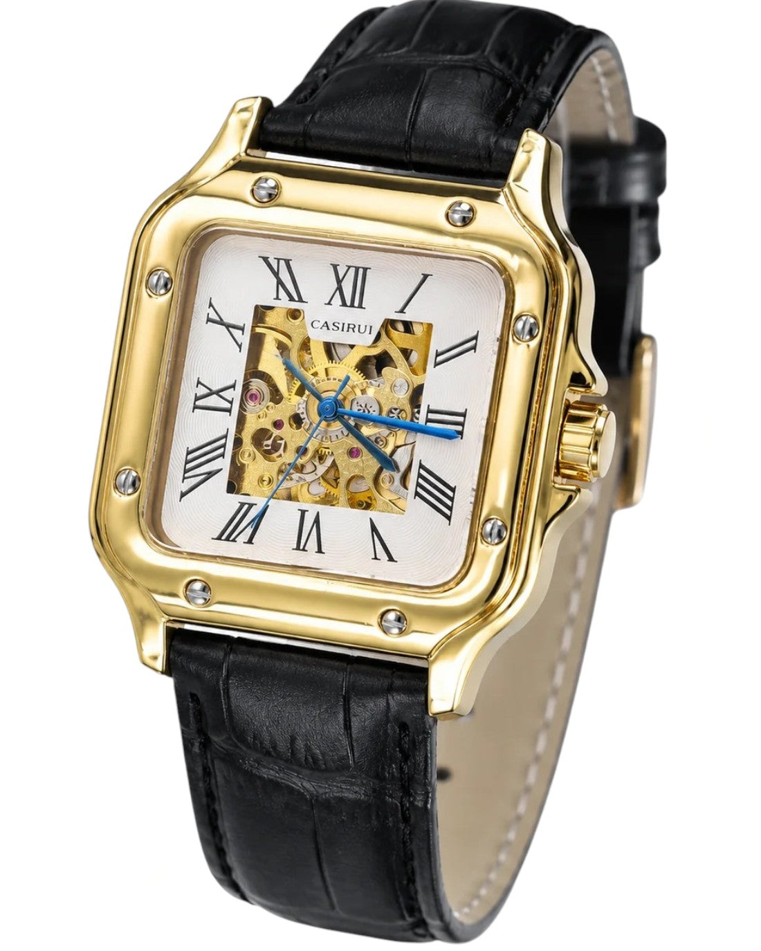 Black Gold White Tank Automatic Skeleton Watch